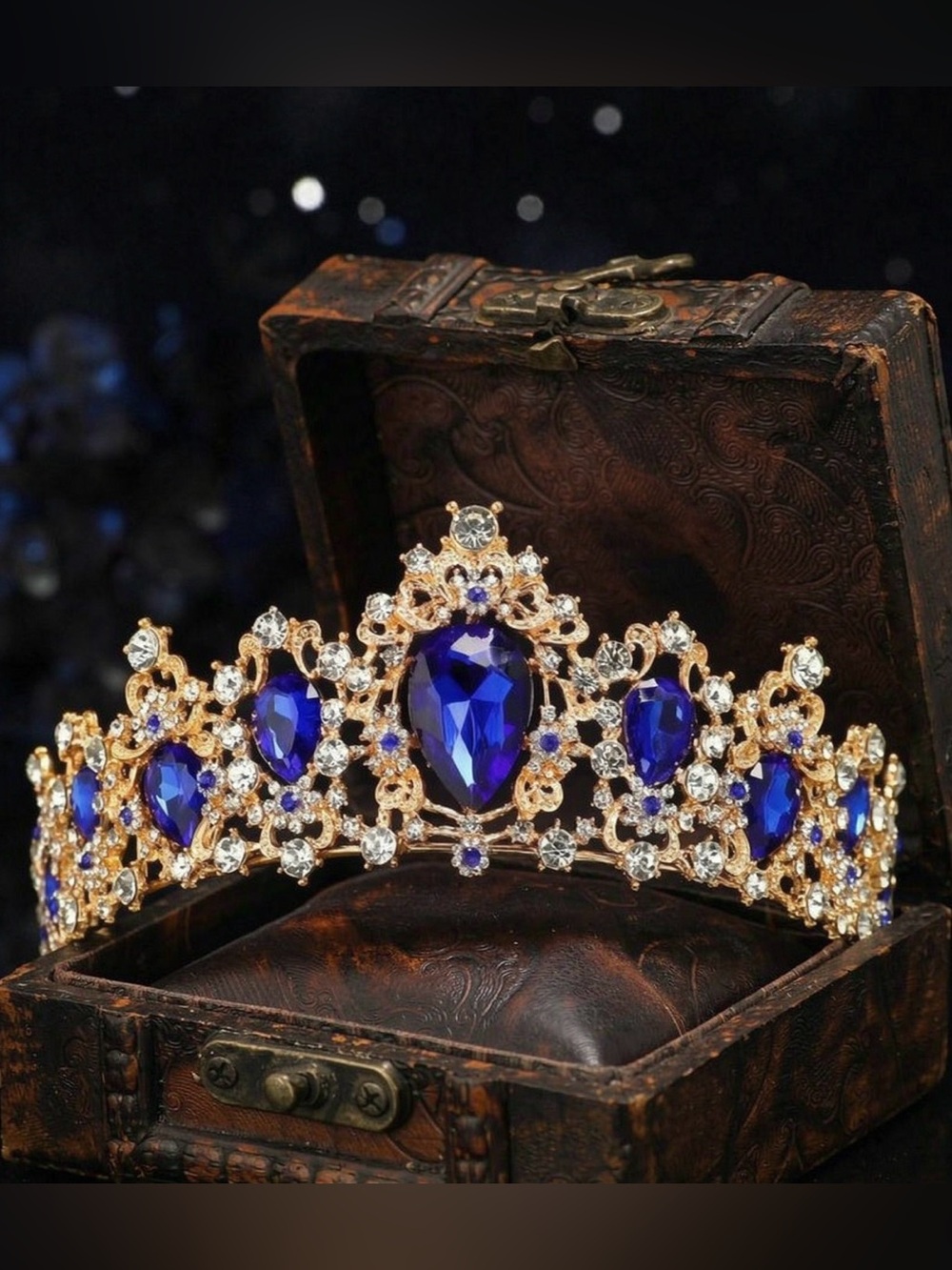 Gold Plated Royal Blue Crystal Tiara